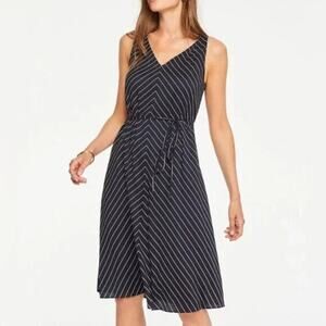Ann Taylor sleeveless Navy stripe tie waist dress 6 NEW